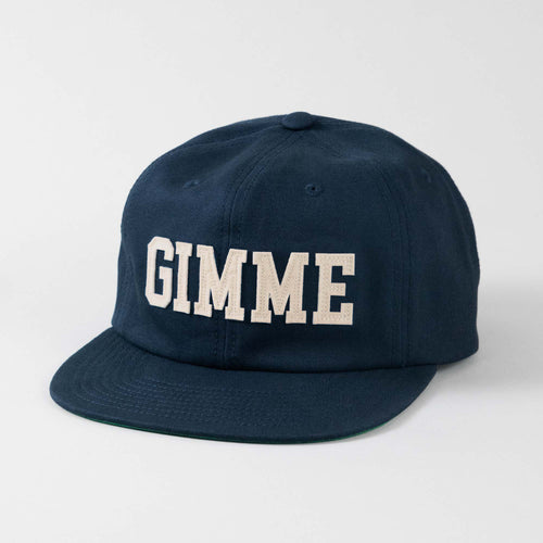 Front view of The Gimme Tour felt lettering vintage fit adjustable cap, showing front details such as letters spelling Gimme out of felt material – A Sort of Golf Company.