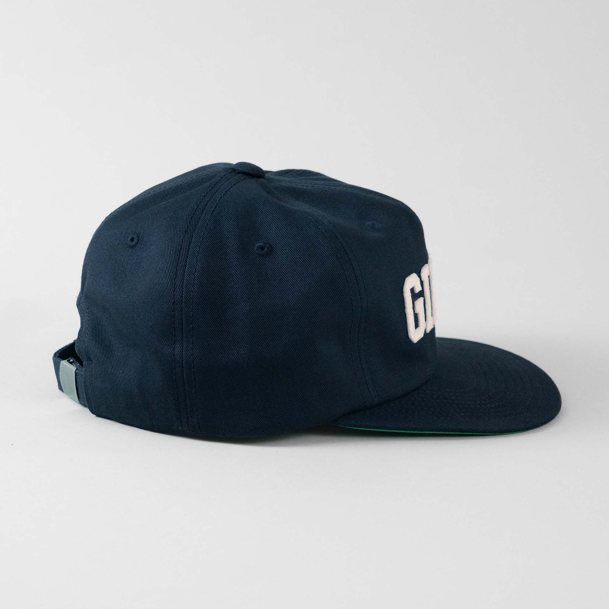 Side view of The Gimme Tour felt lettering vintage fit adjustable cap, showing side details – A Sort of Golf Company.